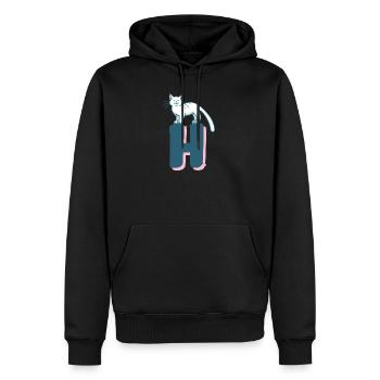 Lettre H du chat - Sweat à capuche Premium bio Homme - noir - Devant - Nico (187cm)