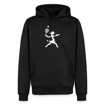 Minimalistische Kuh Tennisspieler Aufschlag  - Männer Premium Bio Hoodie - Schwarz - Vorne - Nico (187cm)