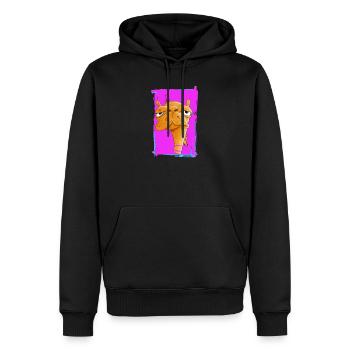 Neon Kamel Karikatur auf Pinkem Hintergrund - Männer Premium Bio Hoodie - Schwarz - Vorne - Nico (187cm)