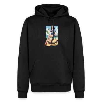 Pin-up de marin de plage - Sweat à capuche Premium bio Homme - noir - Devant - Nico (187cm)