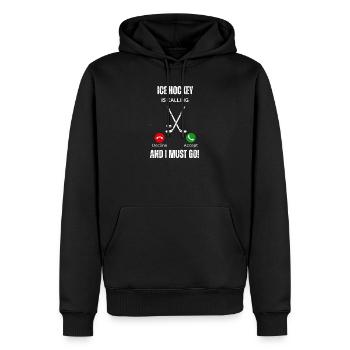 Le hockey sur glace m’appelle et je dois y aller - Sweat à capuche Premium bio Homme - noir - Devant - Nico (187cm)