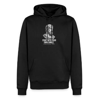 Beginnen Sie mit Ihrer eigenen Familiengeschichte von Sparta - Männer Premium Bio Hoodie - Schwarz - Vorne - Nico (187cm)