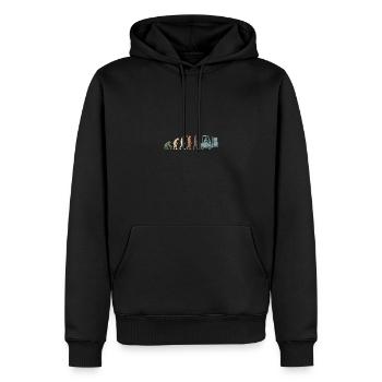 Funny Retro Evolution Of Man Forklift - Männer Premium Bio Hoodie - Schwarz - Vorne - Nico (187cm)