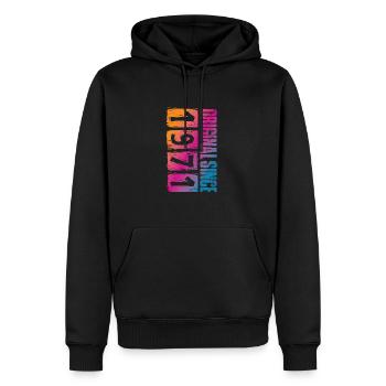 Millésime 1971 - Sweat à capuche Premium bio Homme - noir - Devant - Nico (187cm)