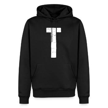 Buchstabe T - Männer Premium Bio Hoodie - Schwarz - Vorne - Nico (187cm)