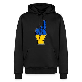 Drapeau de l’Ukraine numéro 1 - Sweat à capuche Premium bio Homme - noir - Devant - Nico (187cm)