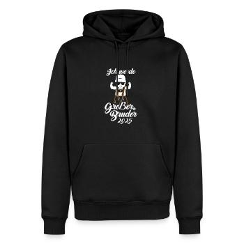 Ich werde großer Bruder 2025 Baby Lederhose - Männer Premium Bio Hoodie - Schwarz - Vorne - Nico (187cm)