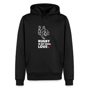 Ich Liebe Rugby - Männer Premium Bio Hoodie - Schwarz - Vorne - Nico (187cm)