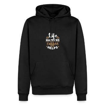 Life Happens Coffee aide le café Kaffee - Sweat à capuche Premium bio Homme - noir - Devant - Nico (187cm)