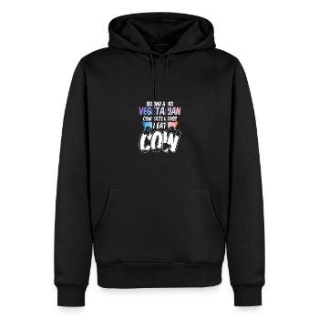 Second Hand Vegetarian Cow Eats Grass Für - Männer Premium Bio Hoodie - Schwarz - Vorne - Nico (187cm)