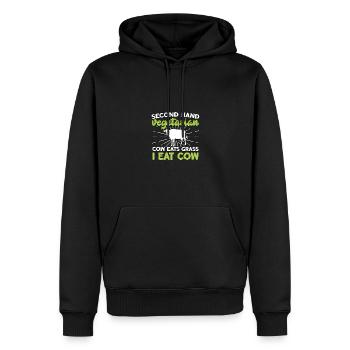 Second Hand Vegetarian Cow Eats Grass Für - Männer Premium Bio Hoodie - Schwarz - Vorne - Nico (187cm)