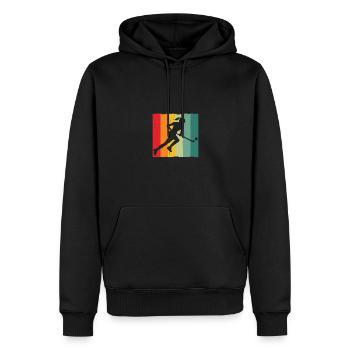 Frauen Feldhockey Hockey Sunset Vintage - Männer Premium Bio Hoodie - Schwarz - Vorne - Nico (187cm)