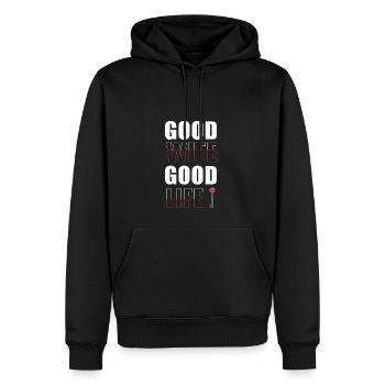 Good wife good life blanc - Sweat à capuche Premium bio Homme - noir - Devant - Nico (187cm)