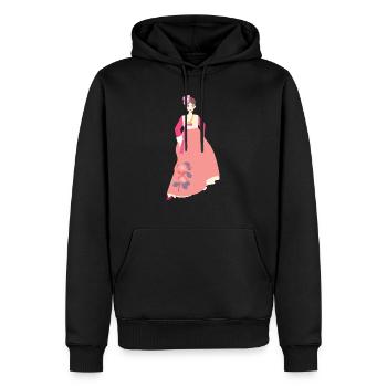 Femme à Hanbok Rosa - Corée, Asie, idée cadeau - Sweat à capuche Premium bio Homme - noir - Devant - Nico (187cm)