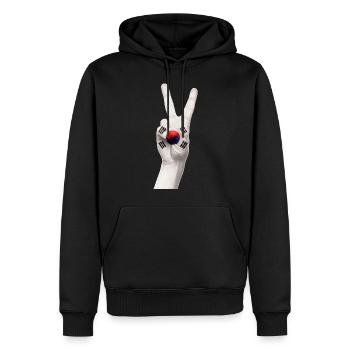 CORÉE. CORÉE DU NORD CORÉE DU SUD DE LA PAIX SIGNE DE PAIX - Sweat à capuche Premium bio Homme - noir - Devant - Nico (187cm)
