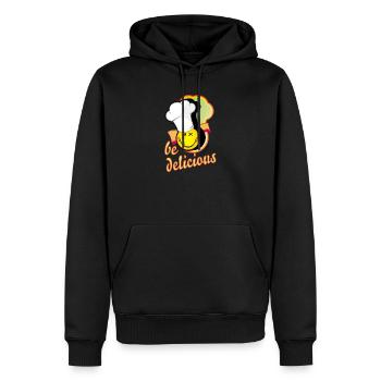 fröhliches Smiley mit großer Kochmütze - Männer Premium Bio Hoodie - Schwarz - Vorne - Nico (187cm)