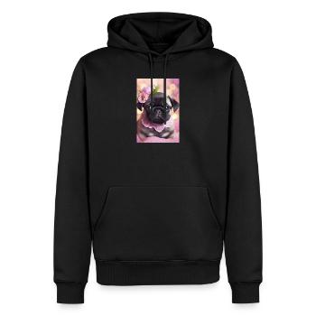 Joli bouledogue avec couronne de fleurs - Sweat à capuche Premium bio Homme - noir - Devant - Nico (187cm)