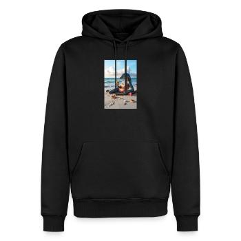 Humanoider Delfin am Strand - Männer Premium Bio Hoodie - Schwarz - Vorne - Nico (187cm)