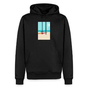 Bateau sur la plage – été, soleil, mer - Sweat à capuche Premium bio Homme - noir - Devant - Nico (187cm)