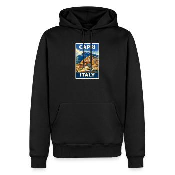Capri Italy – Vintage Reiseposter Mediterran - Männer Premium Bio Hoodie - Schwarz - Vorne - Nico (187cm)