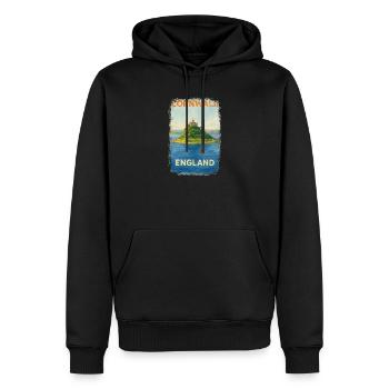 Cornwall England – Aquarell Reiseposter - Männer Premium Bio Hoodie - Schwarz - Vorne - Nico (187cm)