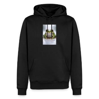 Grüner Frosch im Fokus - Männer Premium Bio Hoodie - Schwarz - Vorne - Nico (187cm)