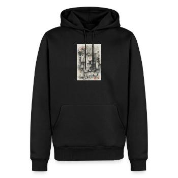 Ville abstraite grise avec accents orange - Sweat à capuche Premium bio Homme - noir - Devant - Nico (187cm)