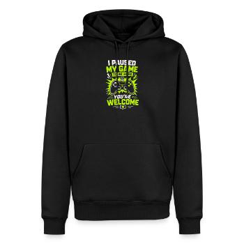 J’ai mis ma partie en pause pour être ici en train de jouer - Sweat à capuche Premium bio Homme - noir - Devant - Nico (187cm)