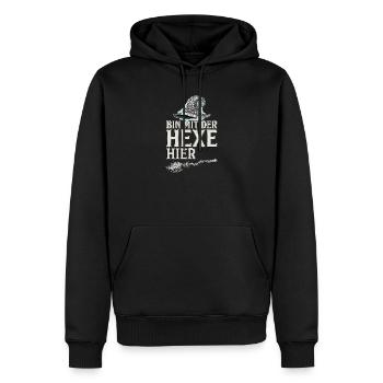 Bin mit der Hexe hier Halloween Hexenhut  - Männer Premium Bio Hoodie - Schwarz - Vorne - Nico (187cm)