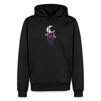 Schlafende Fledermaus auf dem Mond - Männer Premium Bio Hoodie - Schwarz - Vorne - Nico (187cm)