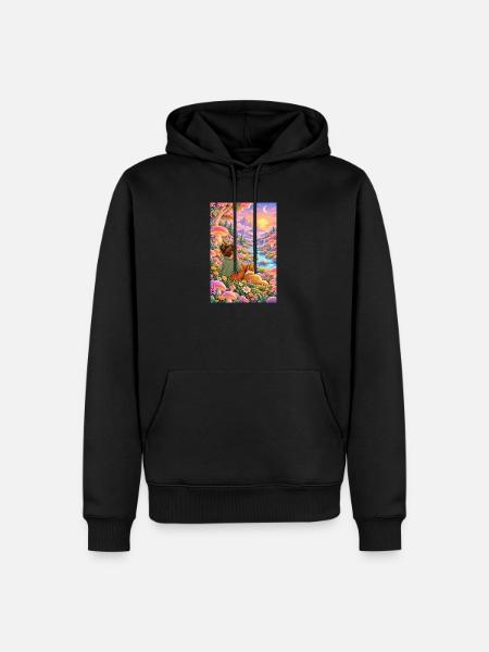 Pilzwald mit Frau und Hund - Männer Premium Bio Hoodie - Schwarz