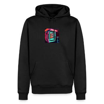 IMBISSSTAND AUS DER CYBERPUNK-ZUKUNFT, FUTURISTISCH - Männer Premium Bio Hoodie - Schwarz - Vorne - Nico (187cm)