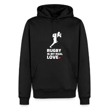 Ich Liebe Rugby - Männer Premium Bio Hoodie - Schwarz - Vorne - Nico (187cm)