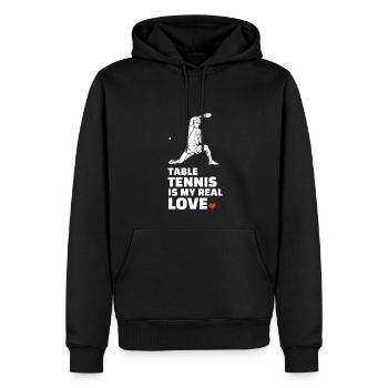 J’adore le tennis de table - Sweat à capuche Premium bio Homme - noir - Devant - Nico (187cm)
