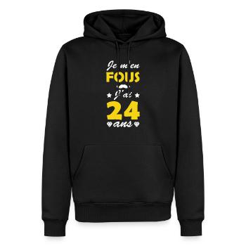 je m'en fous j'ai 24 ans / anniversaire 24 ans - Sweat à capuche Premium bio Homme - noir - Devant - Nico (187cm)