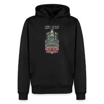 TRAINS - Men’s Premium Organic Hoodie - black - Front - Nico (187cm)