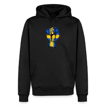 Icône de main de poing de drapeau de la Suède utilisée - Sweat à capuche Premium bio Homme - noir - Devant - Nico (187cm)