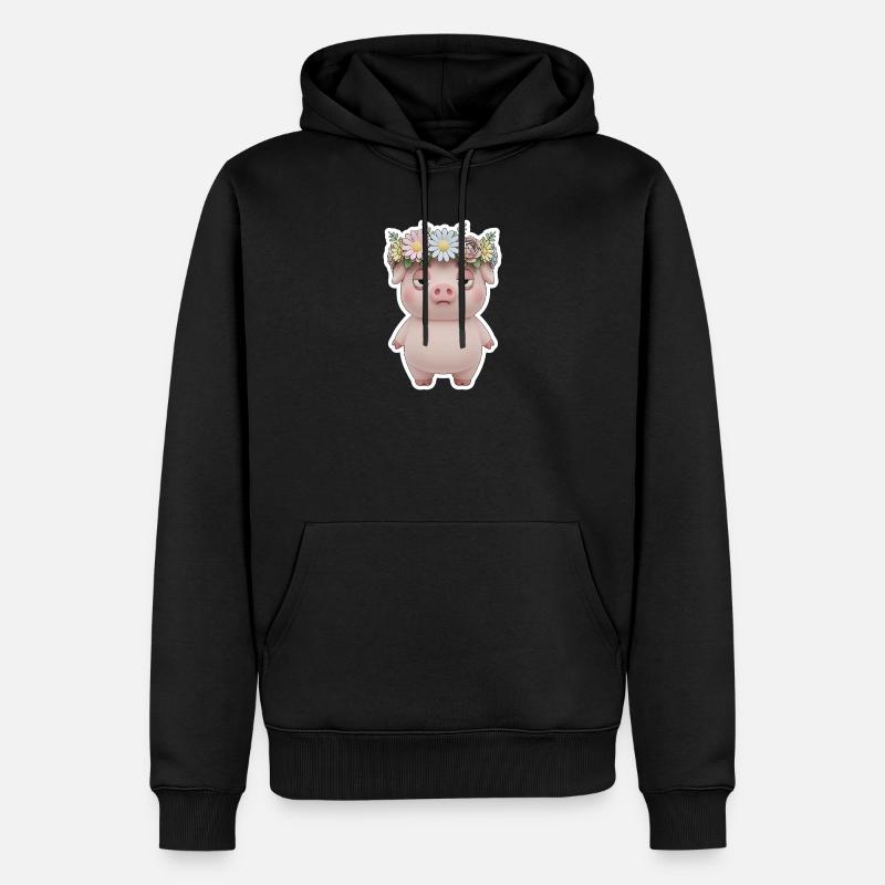 Genervtes Schwein mit Blumenkranz Statement - Männer Premium Bio Hoodie - Schwarz