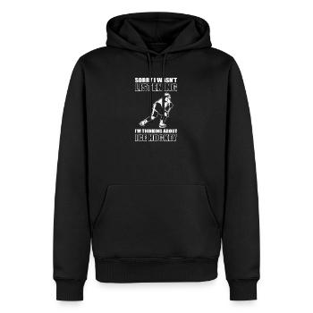 Sorry I Think About Hockey - Men’s Premium Organic Hoodie - black - Front - Nico (187cm)