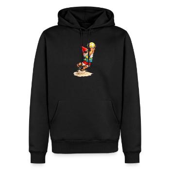 Garden gnome playing beach volleyball in summer - Men’s Premium Organic Hoodie - black - Front - Nico (187cm)