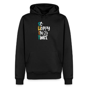 So glücklich, dass ich zweimal 25 bin - Männer Premium Bio Hoodie - Schwarz - Vorne - Nico (187cm)