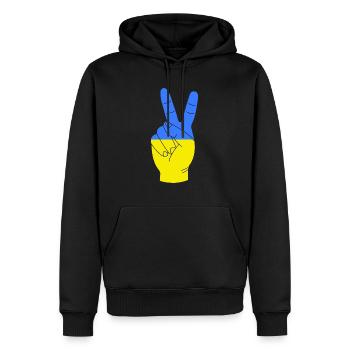Victoire Ukraine - Sweat à capuche Premium bio Homme - noir - Devant - Nico (187cm)
