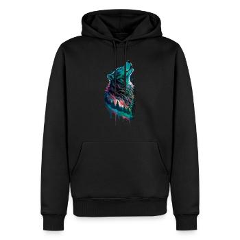 Aurora borealis in Form eines Wolfes im Wald - Männer Premium Bio Hoodie - Schwarz - Vorne - Nico (187cm)