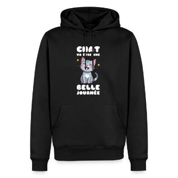 Humour Chat Belle Journée - Sweat à capuche Premium bio Homme - noir - Devant - Nico (187cm)