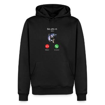 appel de saumon - Sweat à capuche Premium bio Homme - noir - Devant - Nico (187cm)