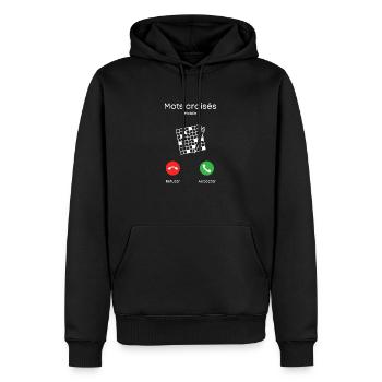 appel des mots croisés - Sweat à capuche Premium bio Homme - noir - Devant - Nico (187cm)