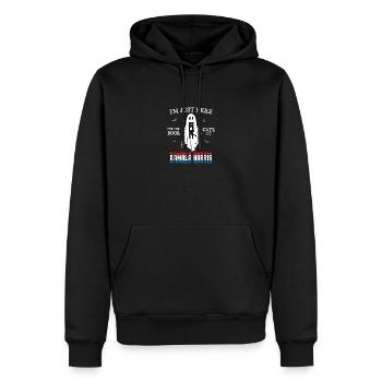 Je suis juste ici pour les huées, les chats et Kamala - Sweat à capuche Premium bio Homme - noir - Devant - Nico (187cm)