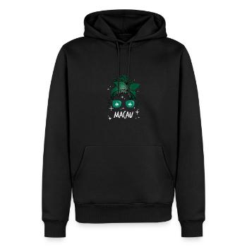 Macau - Männer Premium Bio Hoodie - Schwarz - Vorne - Nico (187cm)