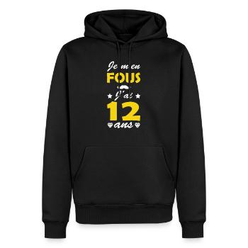 je m en fous j'ai 12 ans / humour anniversaire 12 - Sweat à capuche Premium bio Homme - noir - Devant - Nico (187cm)