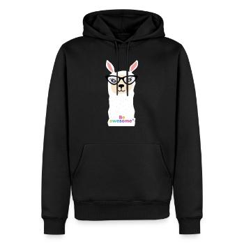 Lama mit Brille mit dem Satz "be awesome" - Männer Premium Bio Hoodie - Schwarz - Vorne - Nico (187cm)